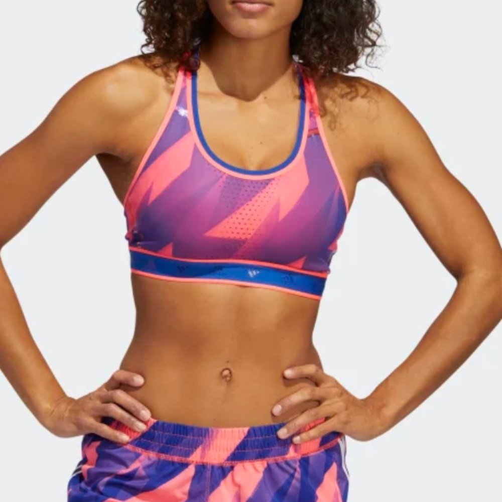 Adidas DON'T REST ALPHASKIN GRAPHIC BRA Signal Pink/Royal Blue, size S
